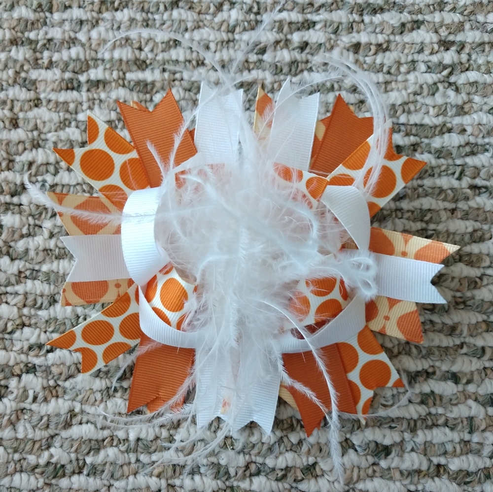 Girl's Burnt Orange and White Hair Bow